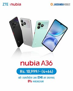 Introducing the new nubia A36! 🎉Get an immersive viewing experience with the 6.75" 90Hz HD Display and capture stunning photos with the 13MP AI Dual Camera. Amazing specs at an unbeatable price: 💰 Rs. 10,999/- (4 64GB) ✨ Available now on EMI with 0% interest! . Shop Now: https://www.daraz.com.np/shop/zrhucsey . #nubiaA36 #NewLaunch #Smartphone #90HzDisplay #BudgetPhone #JagdambaMobiles | ZTE Mobiles Nepal