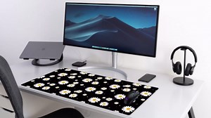 Pink Rose Desk Pad Protector, Stitched Edges Flower Mouse Pad, Large Office Mat, Non-Slip Blotter, Laptop Pad, Floral Writing Pad for Office and Home (31.5" x 15.7")