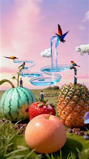 Tiny Farmers in a Magical Fruit World 🍉🍓🍍✨ | MiniFarmWorld #shorts