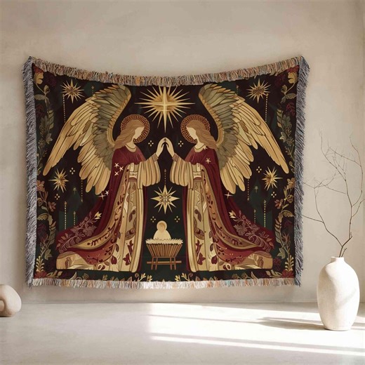 Guardian Angel Woven Blanket, Religious Tapestry, Faith Based Throw, Holy Christian Angel, Sacred Decor, Catholic Art - Etsy