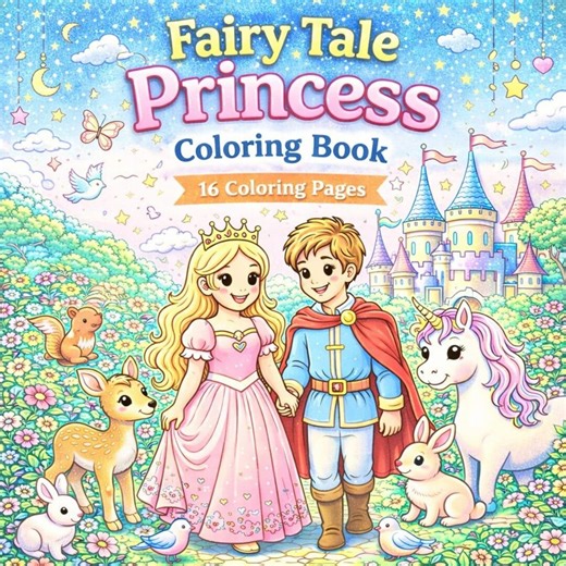 Printable Fairy Tale Princess Coloring Book for Kids | 16 Pages Princess Unicorn Coloring - Etsy