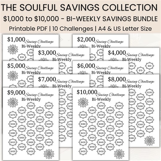 Biweekly Savings Challenge Bundle | Printable Savings Tracker Bundle | Budget Planner | Save 1000 to 10000 | Money Tracker | Low Income - Etsy