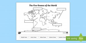 The Five Oceans Map Labelling Cut and Stick Worksheet