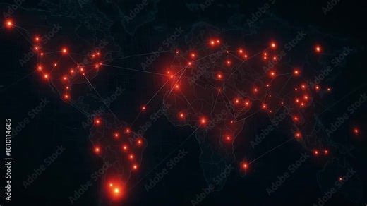 A digital map showcasing global connectivity with vibrant red dots representing network nodes across the world.