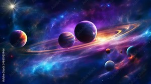 Stunning cinematic video of the solar system, capturing all the planets in a swirling, smooth dance, with stunning motion-activated video quality