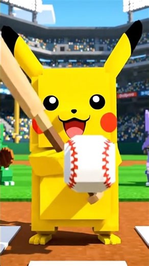 Minecraft Pikachu playing baseball