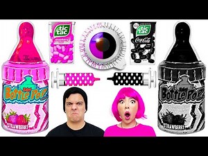 BLACK VS PINK FOOD CHALLENGE | EATING ONLY 1 COLOR FOR 24 HOURS BY CRAFTY HACKS PLUS