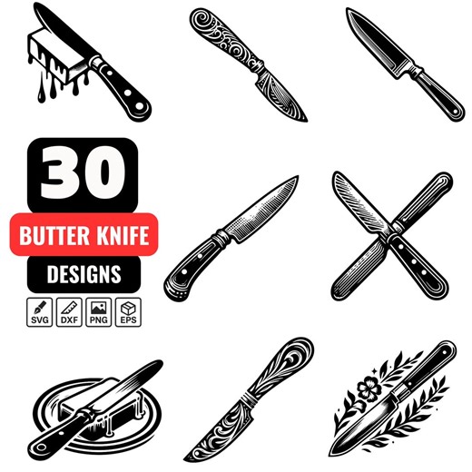 Butter Knife SVG Bundle, Vintage Kitchen Knife Clipart, Cooking Utensil PNG, Chef Knife Vector DXF, Decorative Cutlery Design - Etsy