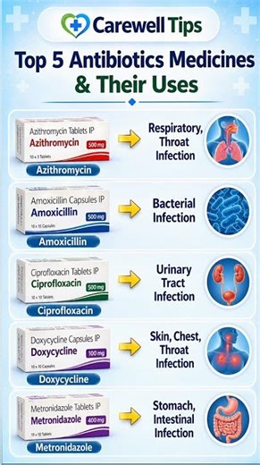 Top 5 Antibiotics & Their Uses | Health Tips #Shorts #Viral