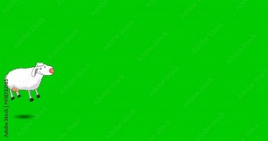 Sheep jumping on green screen. Counting sheep. Run, walk, hop cartoon animal. 2d loop toon. Cell frame draw character animation. Editable transparency background. 4k Footage video