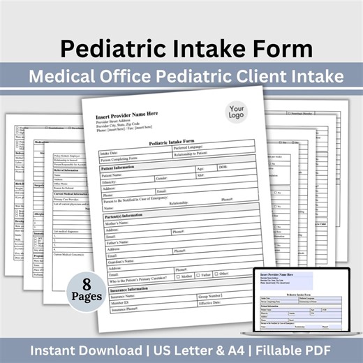 Pediatric Medical Intake Form: Fillable PDF for Clinic Use - Etsy