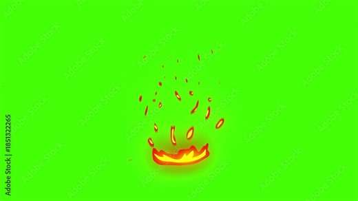 A vector style fire effect 2D Fire FX Animation 4k cartoon Fire FX Animated Video on a chroma key background, designed for video editors to use as an overlay or transition