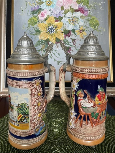 Vintage German Pewter Lidded Orange Lusterware Beer Steins | Set of 2 Gerz Gerzit Munchen Mugs | Oktoberfest Decor - Etsy Canada