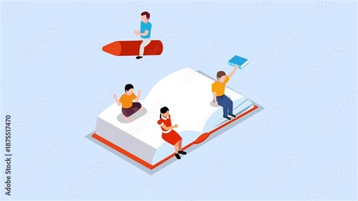 Children Learning and Reading on Large Open Book Animation 3d animation cartoon