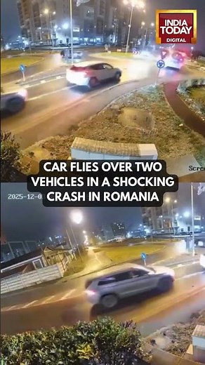 Mercedes Flies Over Two Cars in Romania After Driver Loses Control; Survivor Refuses Hospital