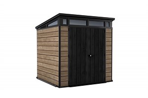 Keter Signature 7x7 ft. Durable Resin Outdoor Storage Shed with Heavy Duty Floor and Locking Door, Ashwood