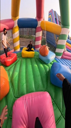 The End Will Surprise You! 💥 Giant Wrecking Ball Challenge #WipeoutChallenge #JumpingCastle #shorts