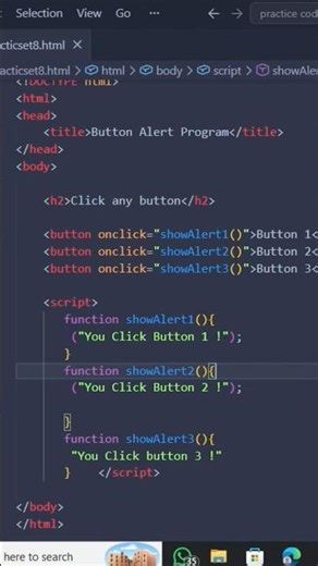 Create Button show different types Alert In Java Script #tarunhubcode #taruncodehub #coding #htmlcss