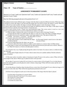 Subject: Science Worksheet: Class: 10 Name of Student. ASSESSME... | Filo