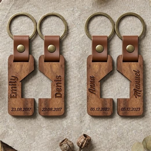 Personalized Wooden Puzzle House Keychain - Engraved Names & Date for Couples, First Apartment or Valentine's Day - Etsy