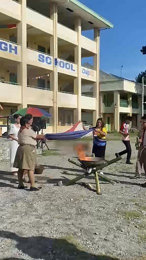 "Worn-Out Flag Disposal Ceremony" "Flag and Heraldic Code of the Philippines." R.A. No. 8491 Section 14. A flag worn out through wear and tear, shall not be thrown away. It shall be solemnly burned to avoid misuse or desecration. The flag shall be replaced immediately when it begins to show signs of wear and tear. #Astig #Padayon #outfit067 #FlagRetirement | BSP Tampakan NHS