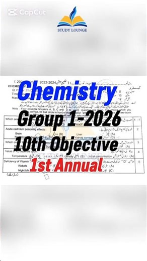 Chemistry 10th Class Objective Group 1-2026 Annual exam Bise Lahore #chemistry #paper2026 #group1
