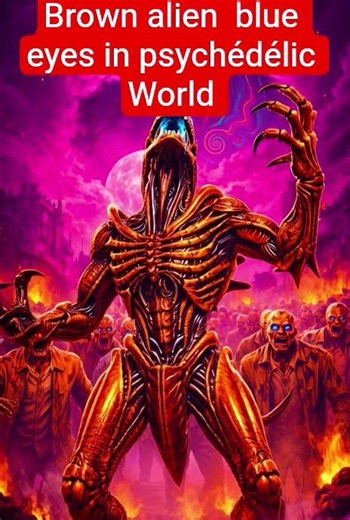 Brown alien blue eyes in psychédélic World