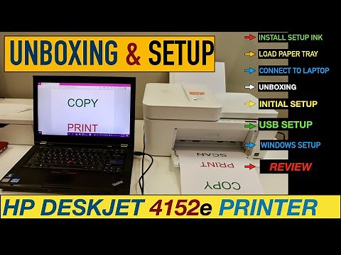 HP DeskJet 4152e Setup, Unboxing, Install Ink, USB Data Cable Setup, Printing & Scanning Review.