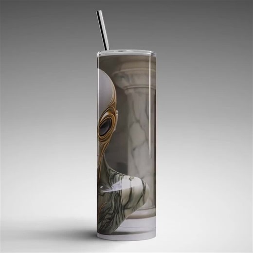 Galactic Alien Bust Tumbler Wrap: Sci-Fi Marble Design (Digital Download)