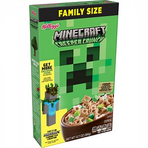 Kellogg's Minecraft Creeper Crunch Breakfast Cereal, 7 Vitamins and Minerals, Kids Snacks, Family Size, Cinnamon with Marshmallows, 12.7oz (1 Box)