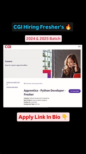 NextGenCareersHub01 on Instagram: "CGI Hiring Fresher's 🔥 2024 & 2025 Batch Apply Link In Bio 👇"
