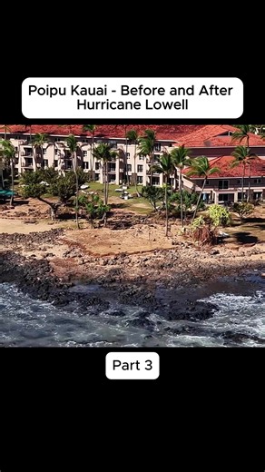 Hurricane Lowell damage in Poipu, Kauai — drone before and after