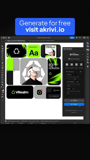 A K R I V I on Instagram: "Always Present Your Logos Like This✨ Bento grids help you create clean, logo presentations that feel premium ✨ Use bento grids to in your logo presentations to show brand consistency and elevate your visual storytelling. With Presenta, you can generate beautiful bento grids in one click ⚡️ No more Object > Path hacks or manually building bento grid designs inside Illustrator ❌ How it works: 1️⃣ Create a rectangle, then open Akrivi Presenta inside Adobe Illustrator 2️⃣