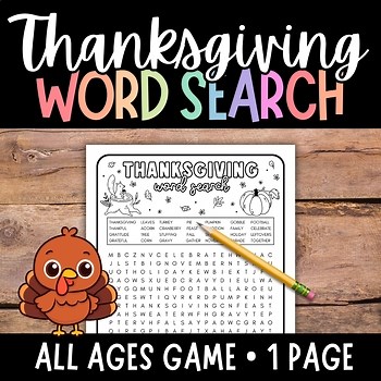 THANKSGIVING Word Search, Activity, Game, Ice Breaker
