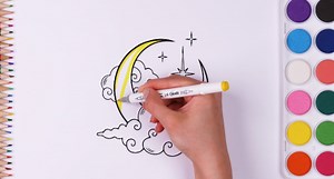 Moon, Stars and Clouds coloring in