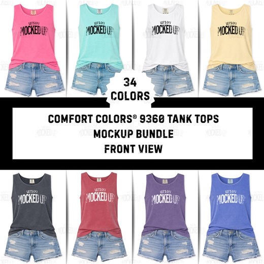 34 Comfort Colors 9360 Tank Top Mockup Bundle, Garment Dyed Unisex Tanks, Front View Flat Lay, POD Digital Download Set, Minimal Background - Etsy