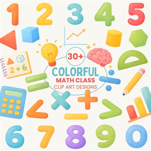 Math Clip Art | Colorful Classroom Graphics for Teachers | Educational Clipart Set - Etsy