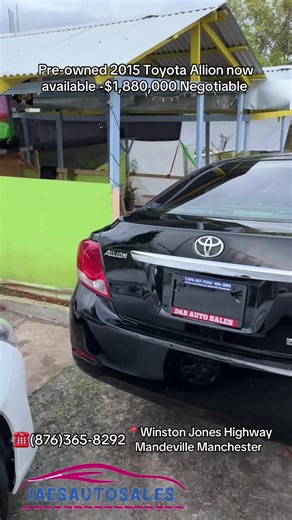 Pre-owned 2015 Toyota Allion a18 • push to start • Keyless entry • ⁠7” BT/CD/Dvd radio • Projector headlights • ⁠Multicolor LED Foglights • Multifunctional steering wheel • Traction control • ⁠16” stock rims Price:$1,880,000 Call:☎️ (876)365-8292 #jaesautosales #cheapestdealsonwheels #carsforsalejamaica #carsforsaleja