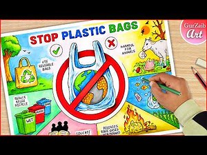 How To Draw Stop Plastic Bags Pollution Drawing / Plastic Bag Free Day poster ideas / ban plastic