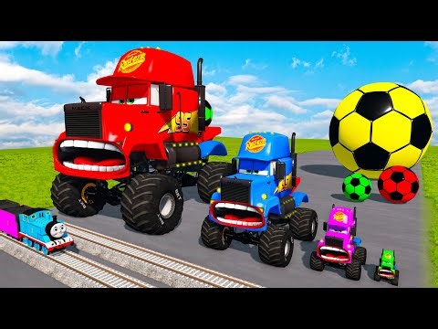 TRANSPORTING PIXAR CARS & FRUITS WITH COLORED & JOHN DEERE vs CLAAS vs TRACTORS - BeamNG.drive #962