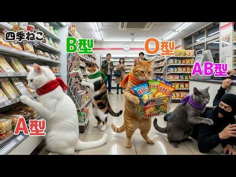 【血液型あるある】 AI猫のコンビニでの行動🐱🏪【四季ねこ】