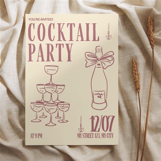 Cocktail Party Invitation Template, Modern Minimalist Cocktail Night Invite, Editable Cocktail Party Invite, Elegant Cocktail Event Invite - Etsy