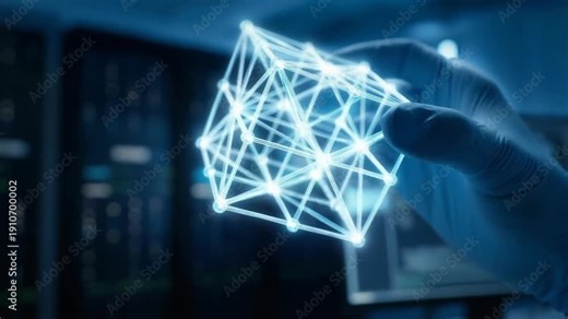 Quantum security lattice grid geometry structures glow sterile data center lab above circuit board creating futuristic mood and advanced protection