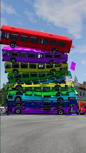 Cars and Mixed Color Buses Fall Crash & Explode - BeamNG.drive #youtubeshorts #carcrash