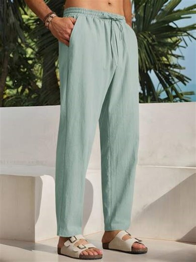 HIMLAND Men's Olive Green Beach Trousers Summer Lightweight Drawstring Yoga Pants Loose Fit Crinkle Fabric Vacation Pants Casual Elastic Waist Straight Leg Bottoms Hippie Boho Style Festival Pants Men Breathable Resort Wear For Hot Weather Relaxed Fit Khaki Green Lounge Pants Men's Beach Pants Loose Fit Elastic Waist Drawstring Yoga Trousers Summer Lightweight Crinkle Texture Bottoms Perfect For Hot Summer Days Spring Trousers Women S Summer Pants Spring Pants For Women Linen Pants For Men | SHE