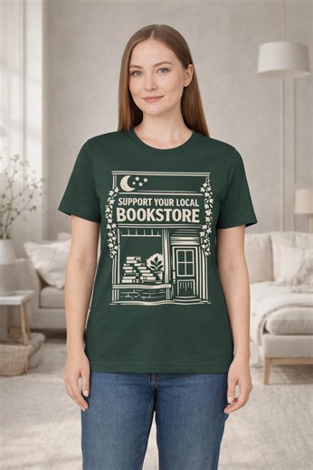 Linocut Bookstore T-shirt, Support Local Bookstore Shirt, Book Lover Graphic Tee - Etsy