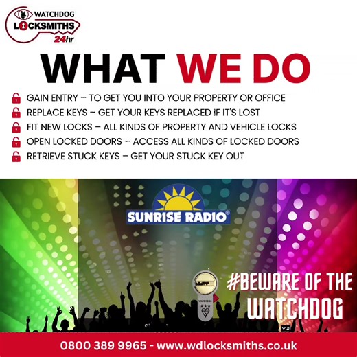 Locked out? Lost your keys? Need urgent lock repairs? Look no further — Watchdog Locksmiths is here for you 24/7! We’re your trusted local locksmiths, delivering fast, professional, and friendly service when you need it most. Whether it's your property, car, or office — we’ve got the key to your peace of mind! Here’s WHAT WE DO: 🔧 Repair Locks – If it ain’t broken, don’t replace it! We’ll fix it up good as new. 🔐 Open Safes – Locked out of your valuables? We’ll get you back in securely. 🚘 Car