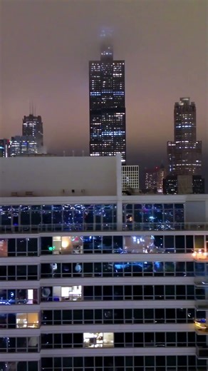 Late December - Chicago West Loop Night Skyline Drone Video