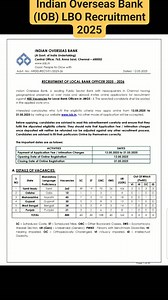 Indian Overseas Bank (IOB) LBO Recruitment 2025 #Bank | Government Jobs