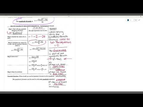 The Quadratic Formula and the Discriminant PART 1
